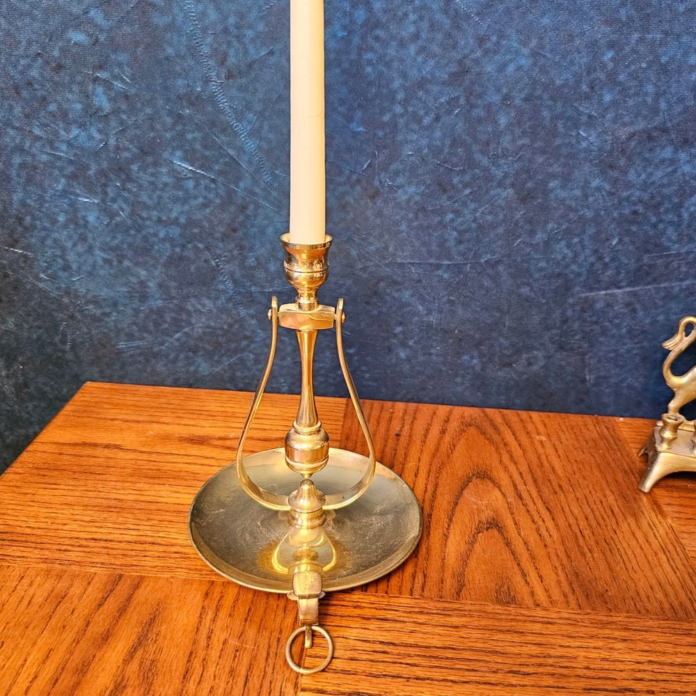 Vintage Solid Brass Gimbal Nautical Candlestick Holder Made in England 7.5"